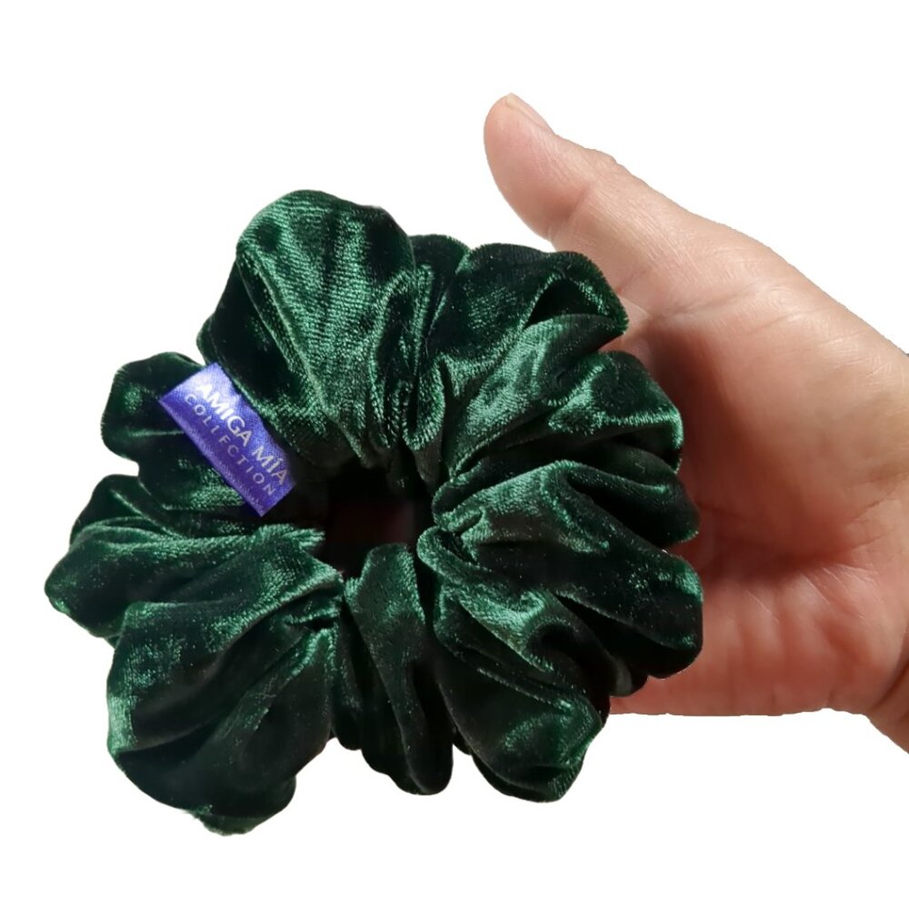 Small green velvet scrunchies soft & durable hair accessories